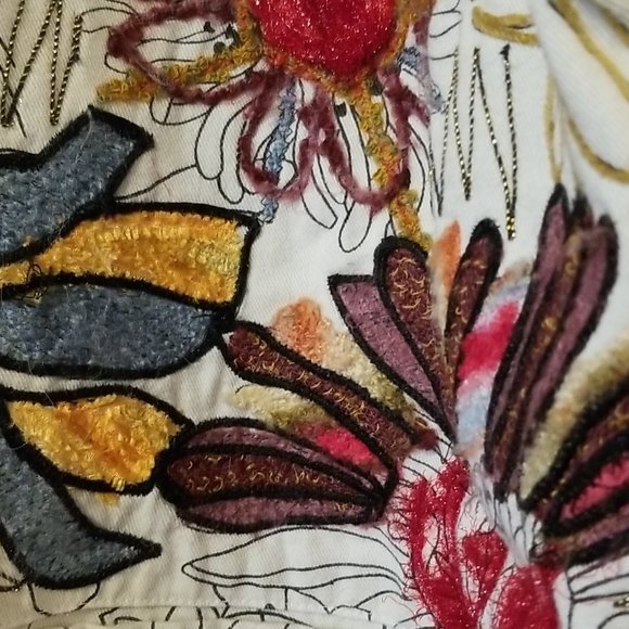 CHICO'S Floral Embroidered Colorful Button Up Denim Jacket Womens Size 2 - Picture 3 of 5